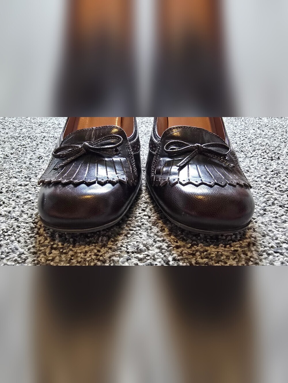 VTG Nine West Oksana Brown Leather Kiltie Brogue Pumps Heeled Loafers Size 8.5 - Picture 8 of 10